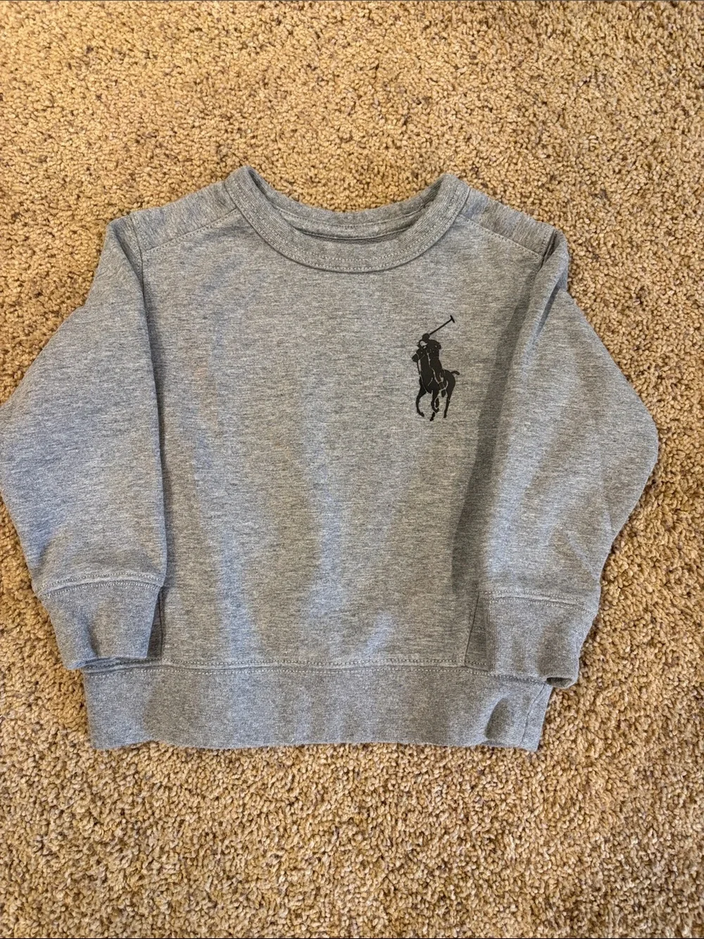 Ralph Lauren Gray Kids Crewneck Sweatshirt with Black Polo Logo, size 2